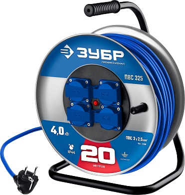 ЗУБР ПВС 325 ПВС 3х2.5 20м 4000Вт IP44, Силовой удлинитель на стальной катушке (55102-20)55102-20