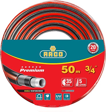 RACO PREMIUM, 3/4″ 50 м, 35 атм, пятислойный, усиленный двумя слоями армирования, поливочный шланг (40300-3/4-50)40300-3/4-50_z01