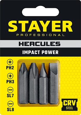 STAYER Hercules 36 мм, 4 шт, Биты для ударной отвертки (25667-S4)25667-S4_z01