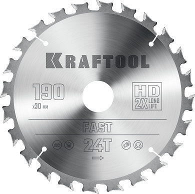 KRAFTOOL Fast 190х30мм 24Т, диск пильный по дереву36950-190-30