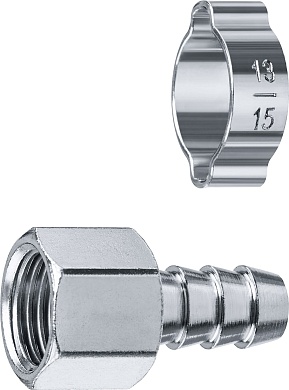 ЗУБР штуцер ″елочка″, 10 мм - 1/4″F, Переходник с обжимным хомутом, Профессионал (64923-1/4-10)64923-1/4-10