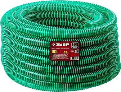 ЗУБР размеры 38 мм x 30 м, 3 атм, со спиралью ПВХ, напорно-всасывающий шланг (40325-38-30)40325-38-30