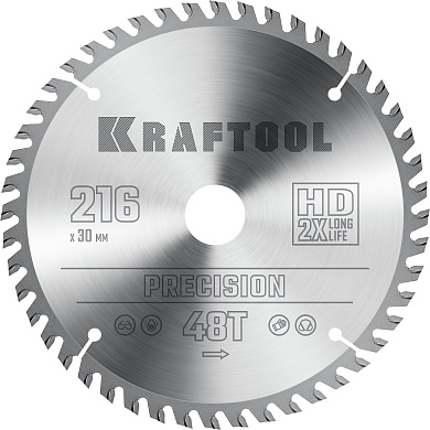 KRAFTOOL PRECISION 216х30мм 48Т, диск пильный по дереву36952-216-30