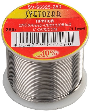 СВЕТОЗАР ПОС 30,1мм 250г трубка с флюсом, катушка, Припой (SV-55325-250)SV-55325-250