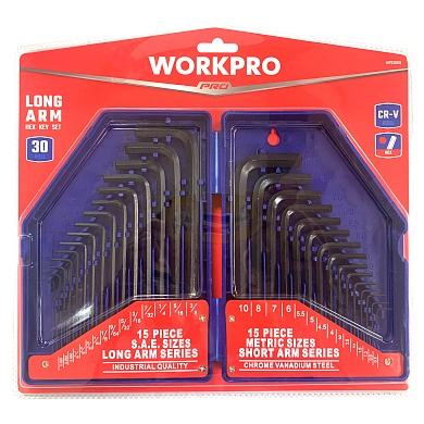 Ключи 6-гранные длинные 30шт ММ/Дюйм в боксе проф WP222018 WORKPROWP222018