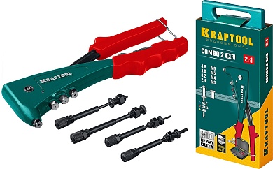 KRAFTOOL Combo2-M6, 2 вида заклёпок, комбинированный литой заклепочник в кейсе (31180)31180