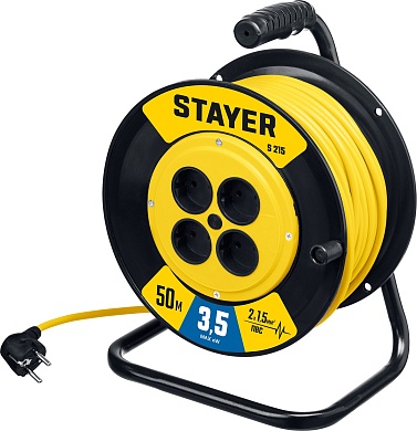 STAYER S-215 ПВС 2х1.5 50м 3500Вт, Силовой удлинитель на катушке (55072-50)55072-50