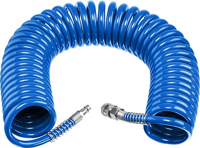 ЗУБР 15 м, 6х8 мм, 15 бар, Воздушный спиральный шланг с фитингами рапид, Профессионал (6473-15)6473-15