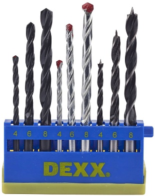 DEXX дерево 4-6-8 мм, металл 4-6-8 мм, бетон 4-6-8 мм, Набор комбинированных сверл (2970-H9)2970-H9_z01