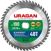 URAGAN Expert 190х20/16мм 48Т, диск пильный по дереву36802-190-20-48_z01