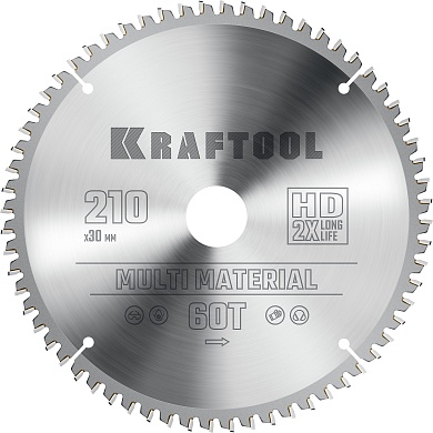 KRAFTOOL Multi Material 210х30мм 64Т, диск пильный по алюминию36953-210-30