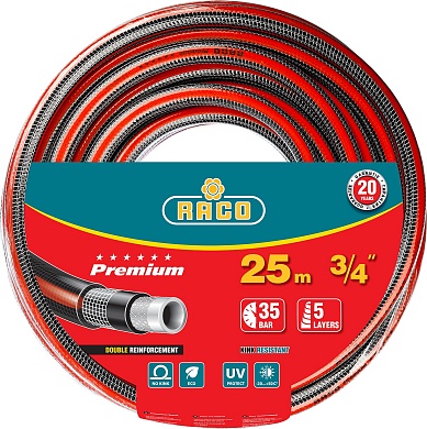 RACO PREMIUM, 3/4″ 25 м, 35 атм, пятислойный, усиленный двумя слоями армирования, поливочный шланг (40300-3/4-25)40300-3/4-25_z01
