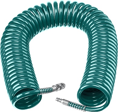 KRAFTOOL 20 м, 8х12 мм, 15 бар, Воздушный спиральный шланг с фитингами рапид (06590-20)06590-20