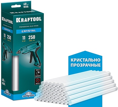 KRAFTOOL Cristal, 11 х 250 мм, 40 шт., кристально прозрачные клеевые стержни (06846-40)06846-40