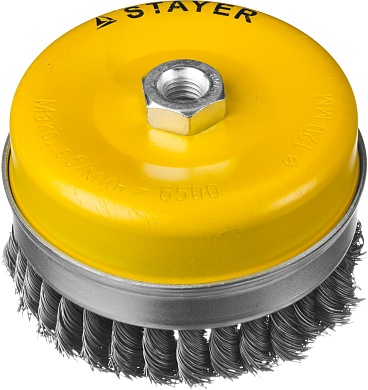 STAYER 120 мм, жгутированная стальная проволока, 0.5 мм, Щетка чашечная, PROFESSIONAL (35137-120)35137-120