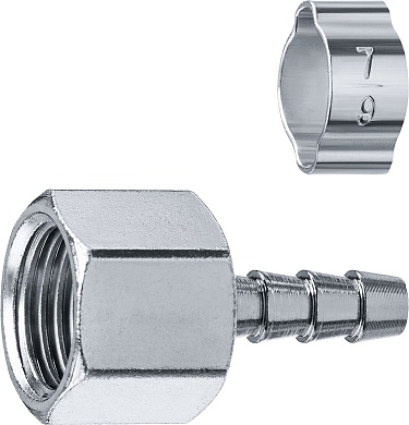 ЗУБР штуцер ″елочка″, 6 мм - 1/4″F, Переходник с обжимным хомутом, Профессионал (64923-1/4-06)64923-1/4-06