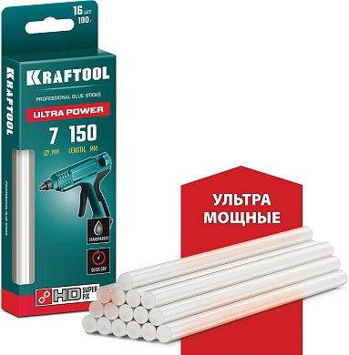 KRAFTOOL Ultra Power 7х150 мм, 16 шт, Ультрамощные клеевые стержни прозрачные (06837-16)06837-16