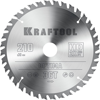 KRAFTOOL Optima 210х30мм 36Т, диск пильный по дереву36951-210-30
