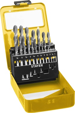 STAYER PROFI 19шт(1-10мм), Набор сверл по металлу, быстрорежущая сталь М2(S6-5-2), класс В, мет.бокс29602-H19-M_z01