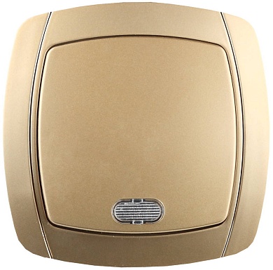 СВЕТОЗАР Акцент, одноклавишный в сборе с подсветкой цвет золотой металлик 10А/~250В, Электрический выключатель (SV-54231-GM)SV-54231-GM